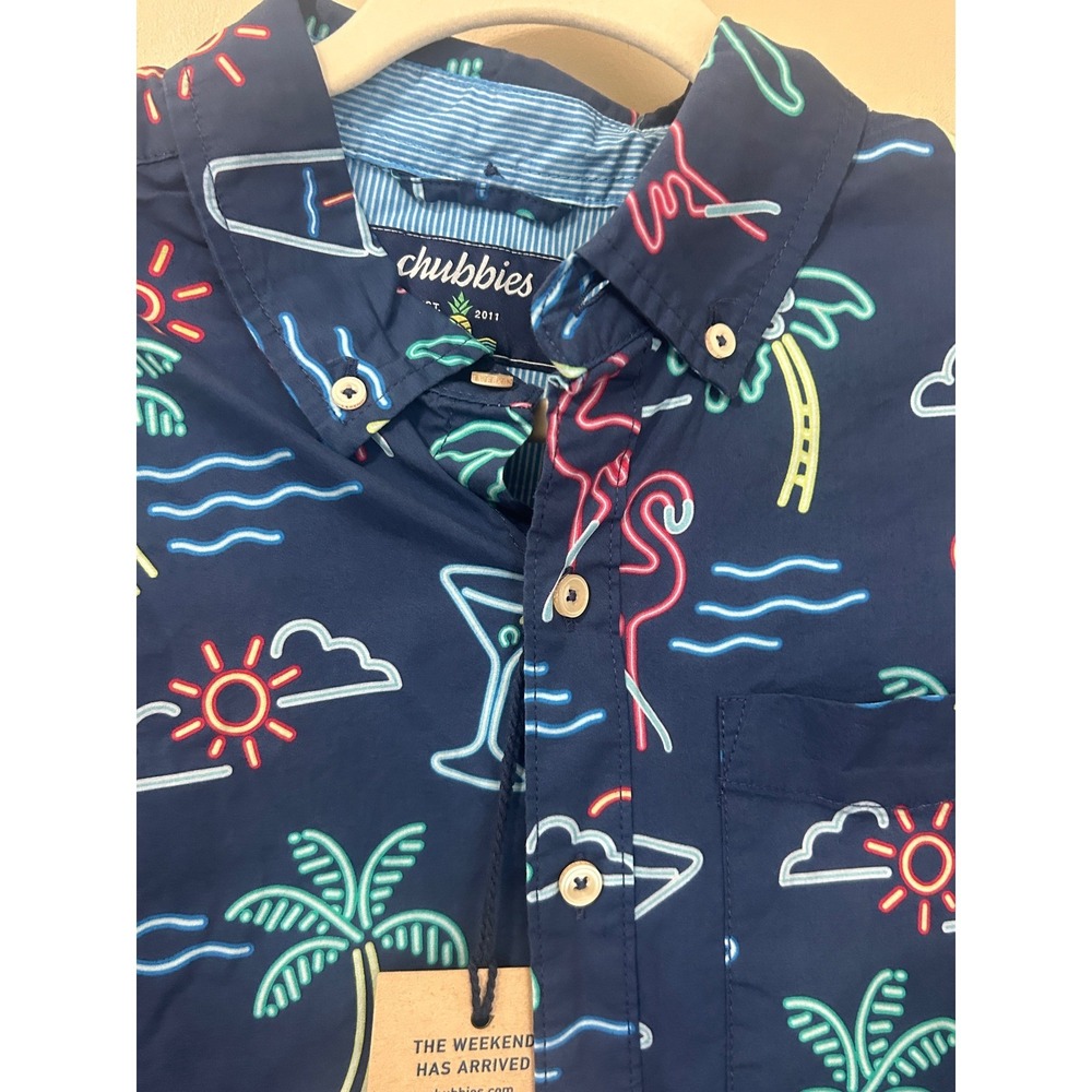 Chubbies The One Man Wolf Pack Friday Shirt Navy Neon Tropical Vacation Size S - Picture 4 of 8
